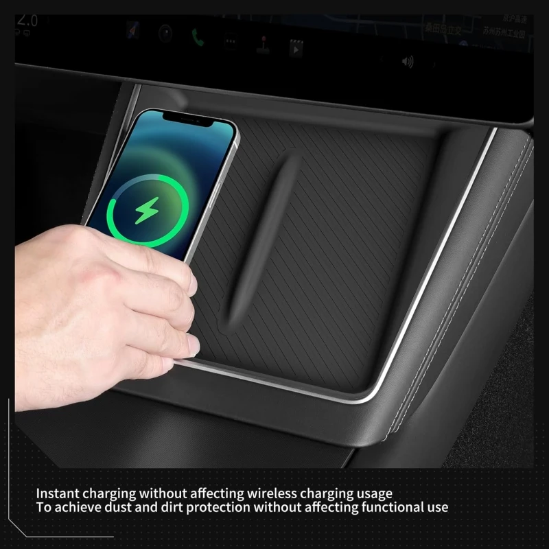 For Tesla Model Y Juniper 2025 2026 Silicone Wireless Charging Pad Central Control Phone Charger Protective Non-slip Accessories thumbnail 4