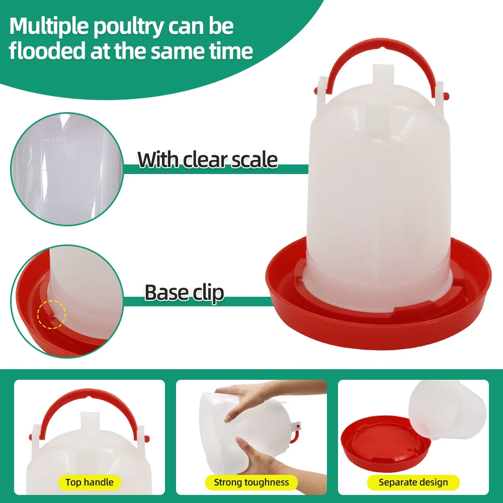 Automatic Chicken Water Bucket Capacity Plastic Poultry Rooster Hen Feeding Device Farm Animal Watering Supplies 1Pc thumbnail 3