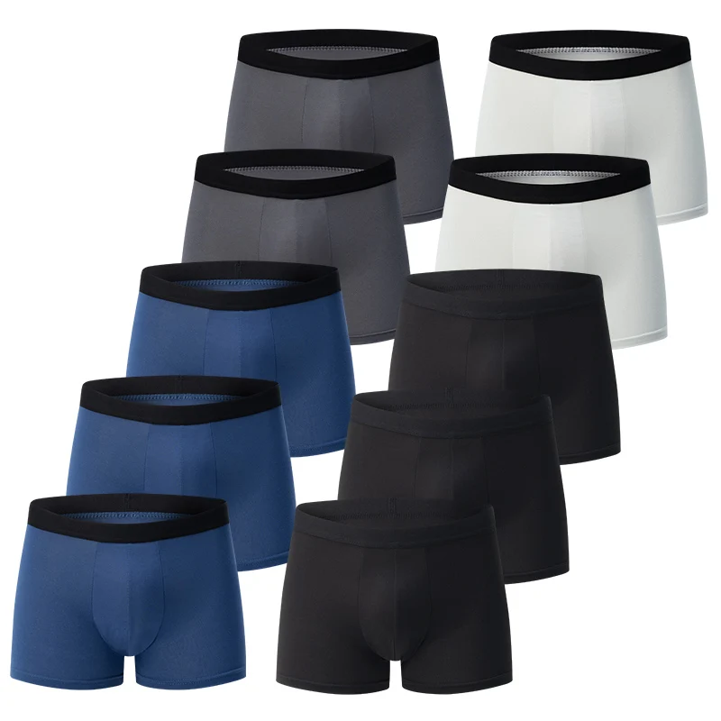 4/10 Piece Set Of Men's Classic Fashion Solid Color Underwear Comfortable Plus Size Teenage Black Boxer Shorts Base Shorts thumbnail 4