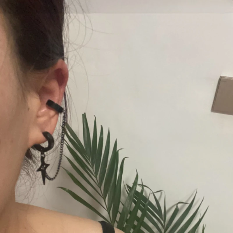 Trendy Punk Minimalist Stud Clip Earrings Fake Pierced Star Pendant Unisex Edgy Fashion Viral Trending Gift for Women Men 1PC thumbnail 3