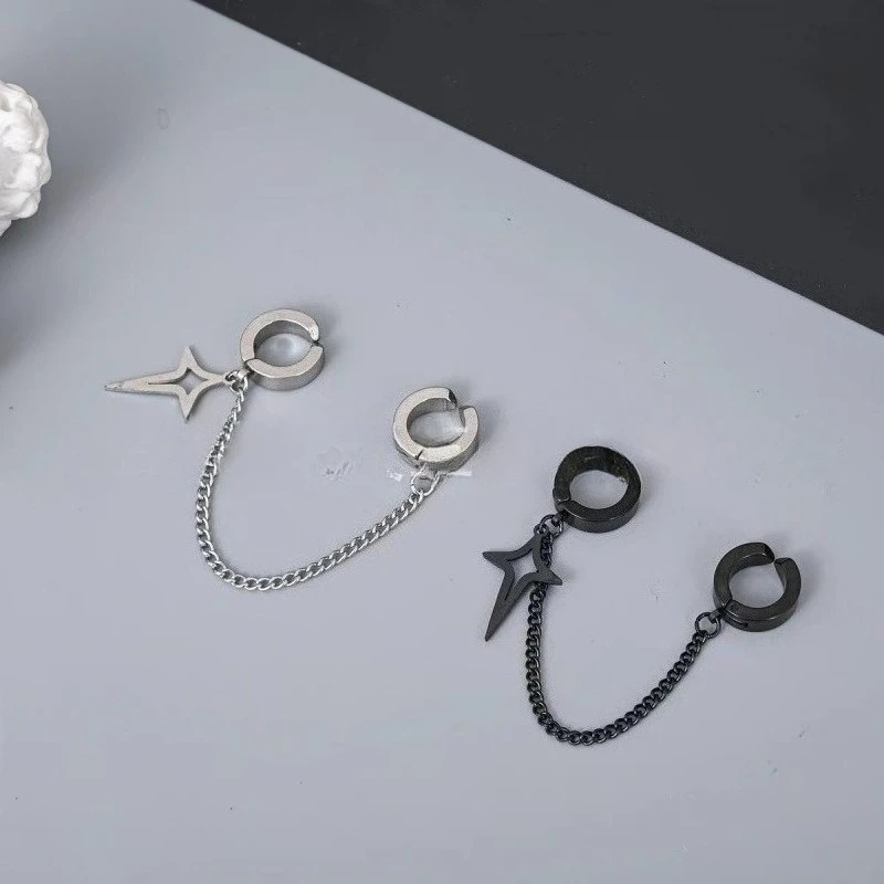 Trendy Punk Minimalist Stud Clip Earrings Fake Pierced Star Pendant Unisex Edgy Fashion Viral Trending Gift for Women Men 1PC thumbnail 2