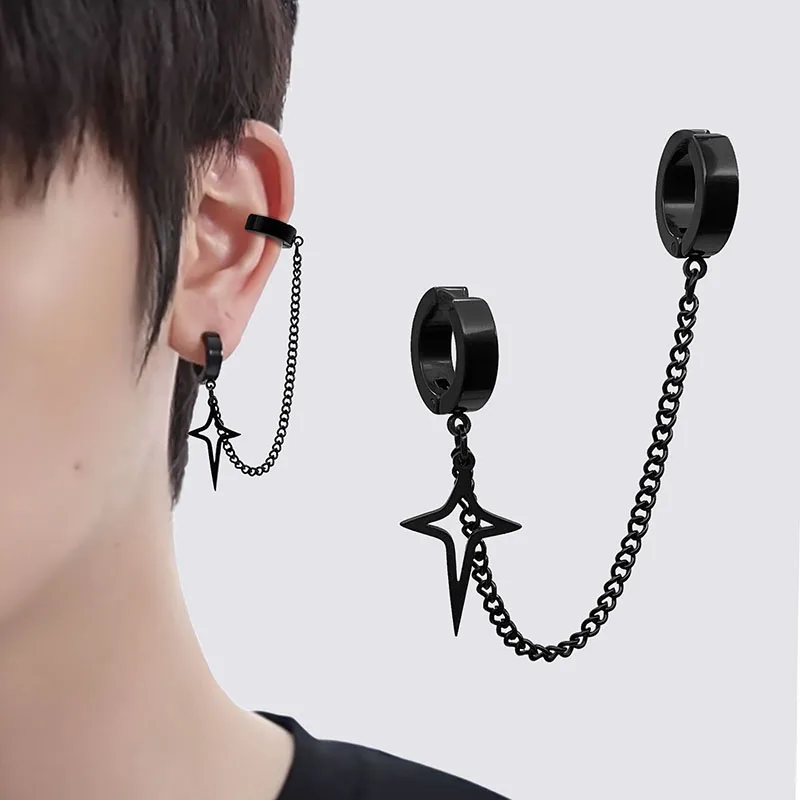 Trendy Punk Minimalist Stud Clip Earrings Fake Pierced Star Pendant Unisex Edgy Fashion Viral Trending Gift for Women Men 1PC