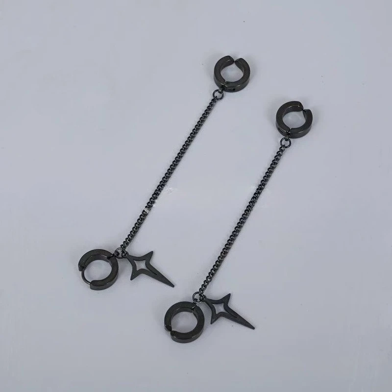 Trendy Punk Minimalist Stud Clip Earrings Fake Pierced Star Pendant Unisex Edgy Fashion Viral Trending Gift for Women Men 1PC thumbnail 4
