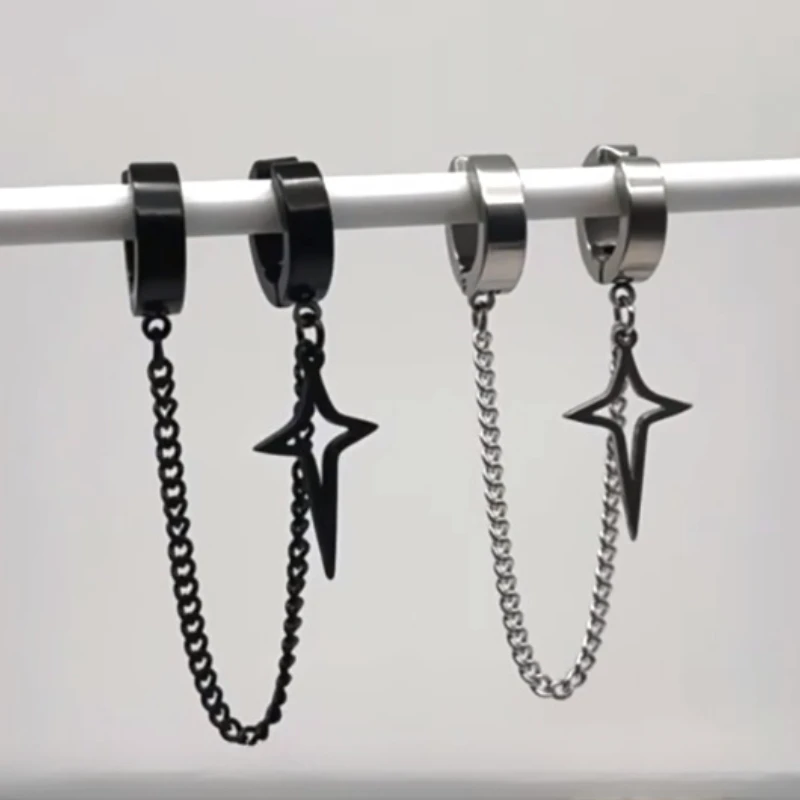 Trendy Punk Minimalist Stud Clip Earrings Fake Pierced Star Pendant Unisex Edgy Fashion Viral Trending Gift for Women Men 1PC thumbnail 5