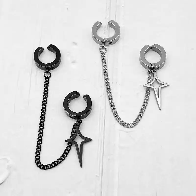 Trendy Punk Minimalist Stud Clip Earrings Fake Pierced Star Pendant Unisex Edgy Fashion Viral Trending Gift for Women Men 1PC thumbnail 6