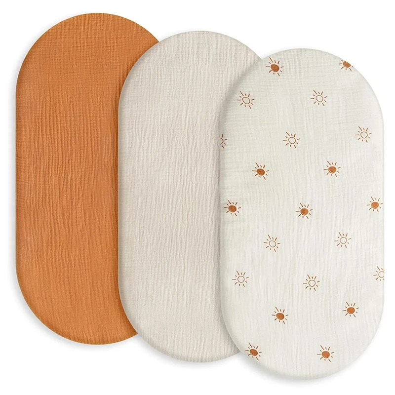 1PC New Color Baby Muslin Bassinet Sheets Print Breathable Elastic Cozy Fitted Cotton Bassinet Mattress Sheet for Baby Boy Girls