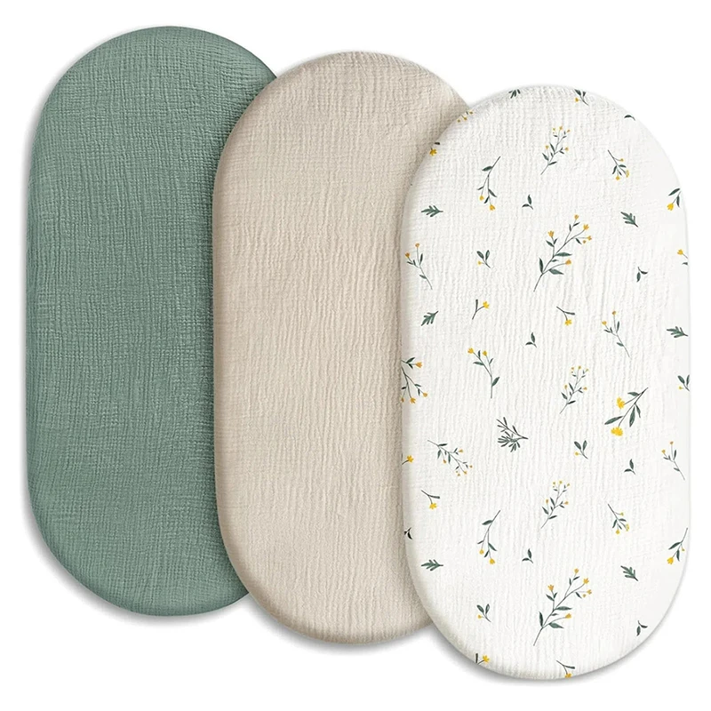 1PC New Color Baby Muslin Bassinet Sheets Print Breathable Elastic Cozy Fitted Cotton Bassinet Mattress Sheet for Baby Boy Girls thumbnail 2