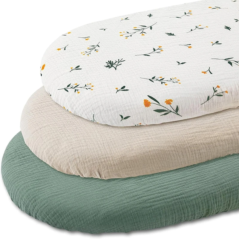 1PC New Color Baby Muslin Bassinet Sheets Print Breathable Elastic Cozy Fitted Cotton Bassinet Mattress Sheet for Baby Boy Girls thumbnail 3