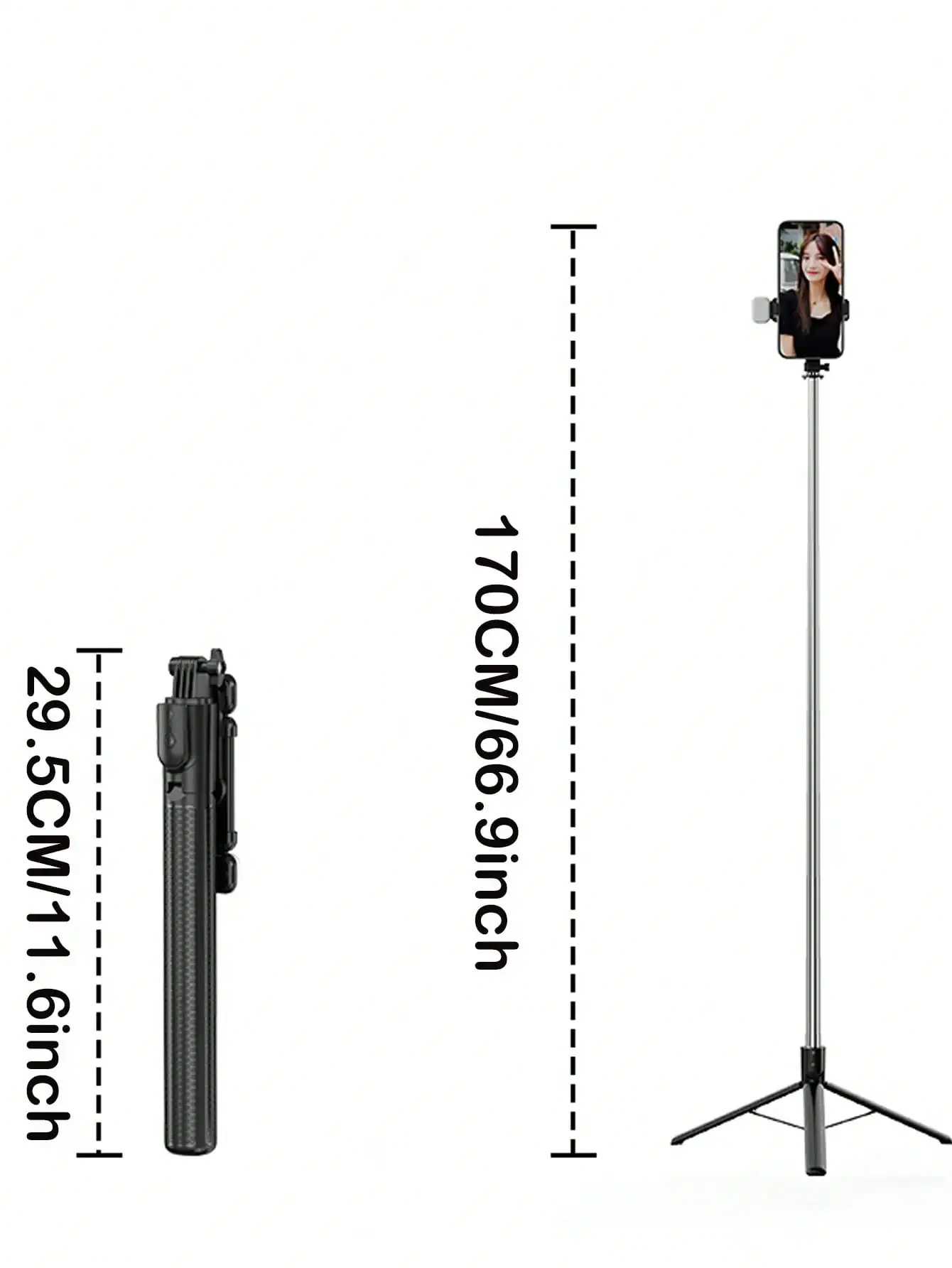 67 Inch Selfie Stick with Reinforced Tripod Multifunctional Retractable Portable Phone Tripod with Remote Control Compatible wit thumbnail 2