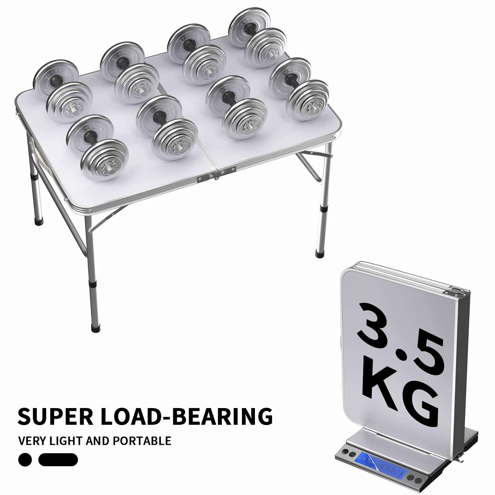 Picnic Folding Table, Aluminum Frame with Carry Handle, 2 Adjustable Height, Multipurse Portable camping table,90x60x37/67cm thumbnail 5