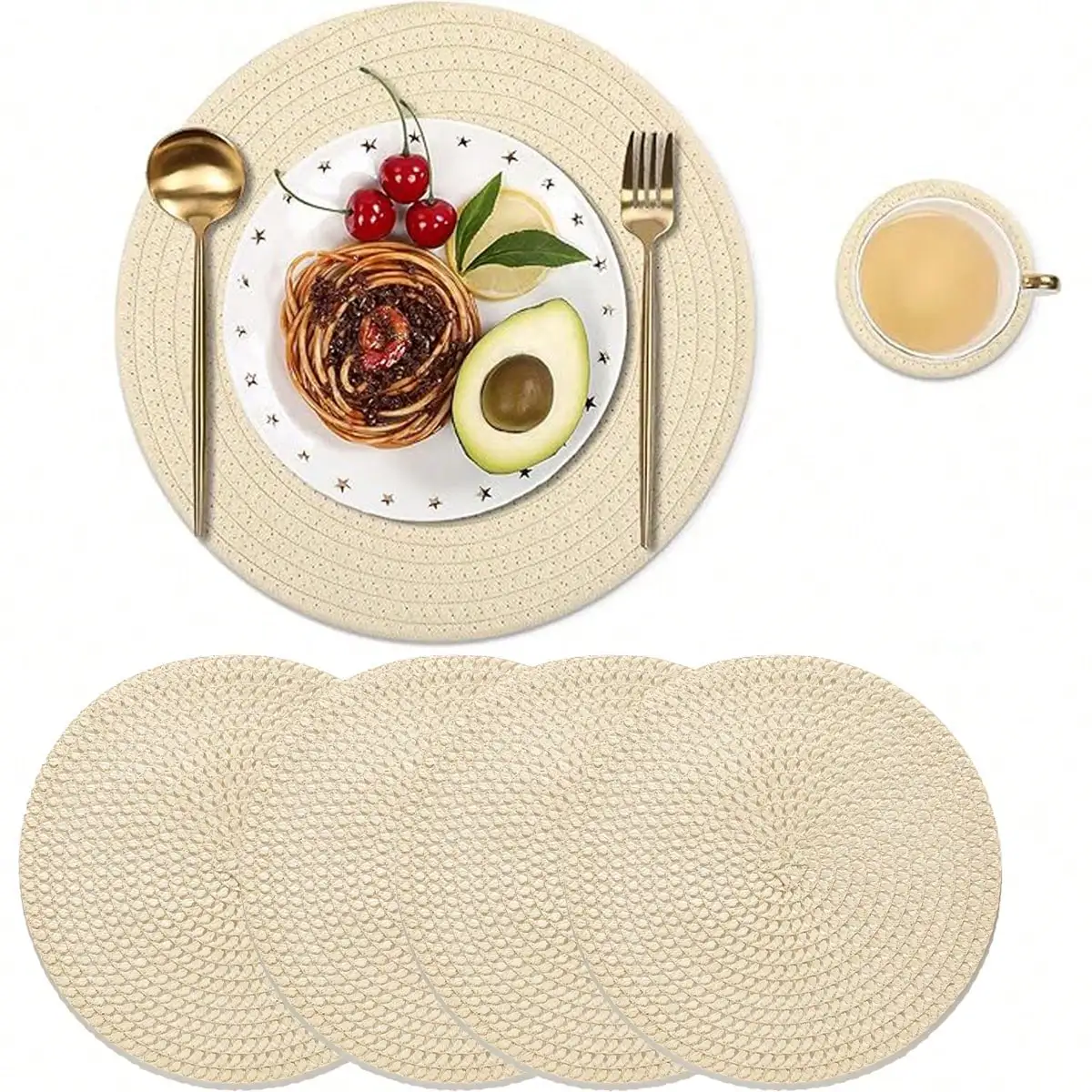 5/3/1Pcs Round Braided Placemats Round Table Mats for Dining Tables 15 Inch Washable Kitchen Table Place Mats Indoor