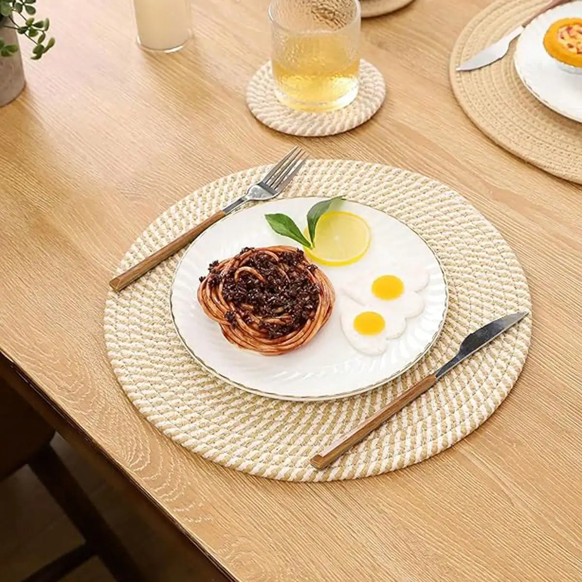 5/3/1Pcs Round Braided Placemats Round Table Mats for Dining Tables 15 Inch Washable Kitchen Table Place Mats Indoor thumbnail 5