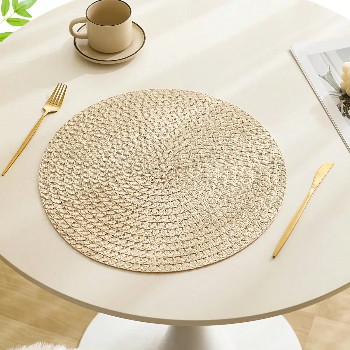 5/3/1Pcs Round Braided Placemats Round Table Mats for Dining Tables 15 Inch Washable Kitchen Table Place Mats Indoor thumbnail 2
