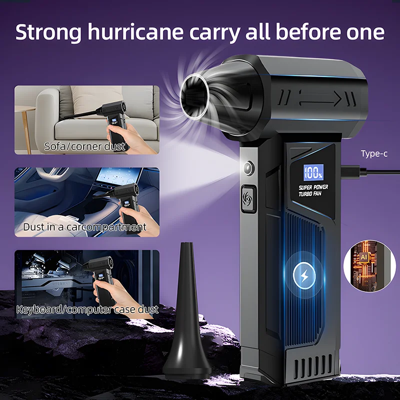 Powerful Air Blower 130000Rpm 4 Gear Adjustable Turbo Jet Blower With Led Light Battery Display Cordless Compressed Air Duster thumbnail 6