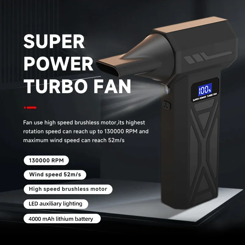 Powerful Air Blower 130000Rpm 4 Gear Adjustable Turbo Jet Blower With Led Light Battery Display Cordless Compressed Air Duster thumbnail 2