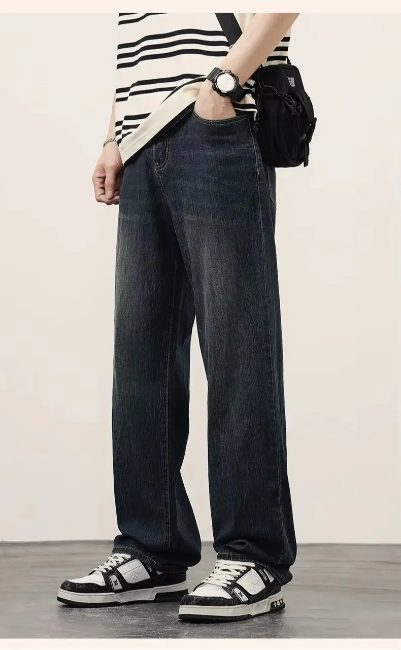 2025Spring Autumn New Men Straight Vintage Fit Jeans Casual Trousers High Quality Male Korean Fashion Baggy Wide Leg Denim Pants thumbnail 4