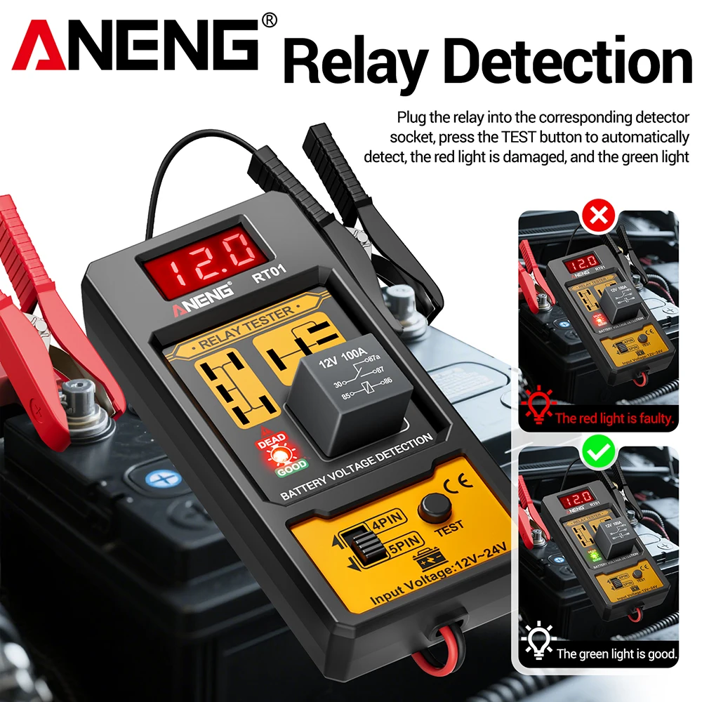 Auto Relay Tester Car Relay Tester Voltage Tester ANENG RT01 11-25V LED Test Battery Checker 4/5 Pin Relays Analyzer Repair Tool thumbnail 3