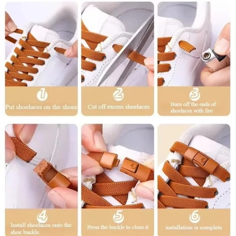 Elastic Laces Sports Colorful Press Lock Shoelaces Without Ties Flats No Tie Shoe Laces Kid Adult Shoelace Shoes Accessories New thumbnail 6