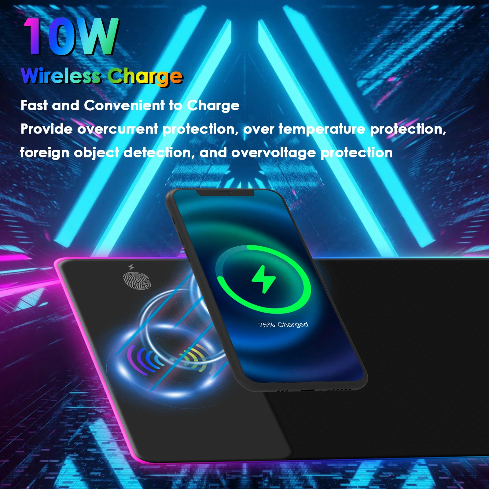 Wireless Charging RGB Mouse Pad Gaming LED Mousepad with 10 Light Modes Extra Large XXL Full Non-Slip Desk Pad Mat for Keyboard thumbnail 3
