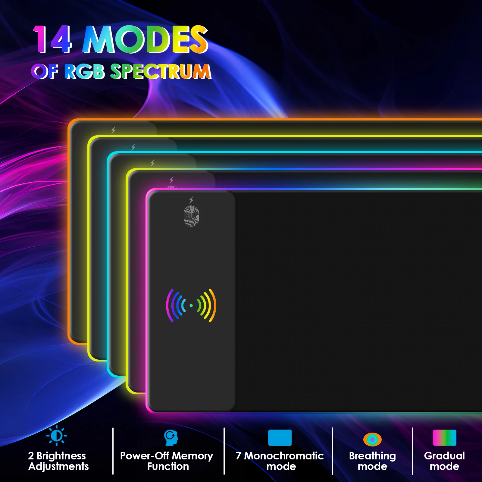 Wireless Charging RGB Mouse Pad Gaming LED Mousepad with 10 Light Modes Extra Large XXL Full Non-Slip Desk Pad Mat for Keyboard thumbnail 5