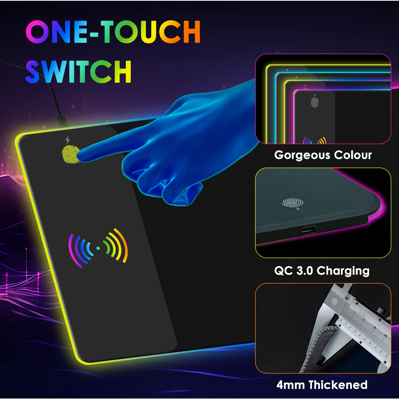 Wireless Charging RGB Mouse Pad Gaming LED Mousepad with 10 Light Modes Extra Large XXL Full Non-Slip Desk Pad Mat for Keyboard thumbnail 6
