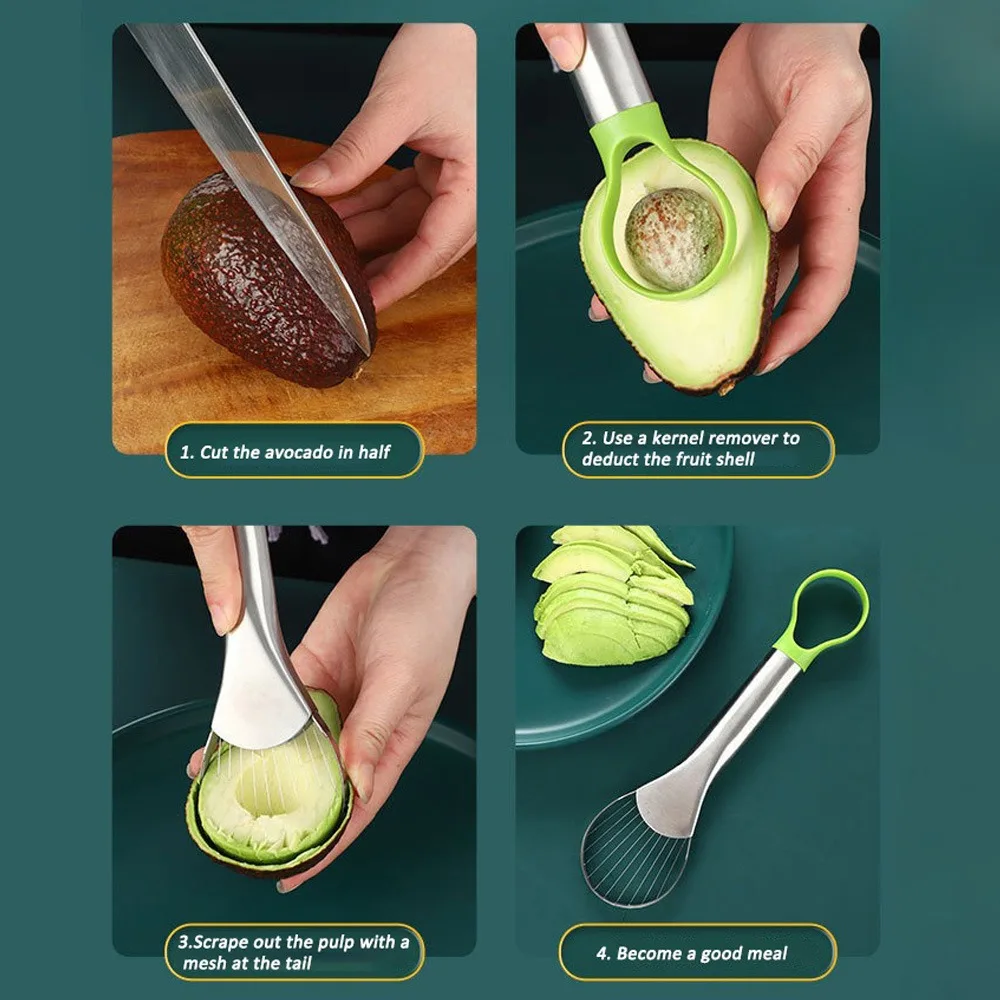 Avocado Knife 2 in 1 Stainless Steel Avocado Cutter Peeler Knife Kiwi Salad Slicer Peeler Kitchen Gadget Fruit Vegetable Tools thumbnail 5