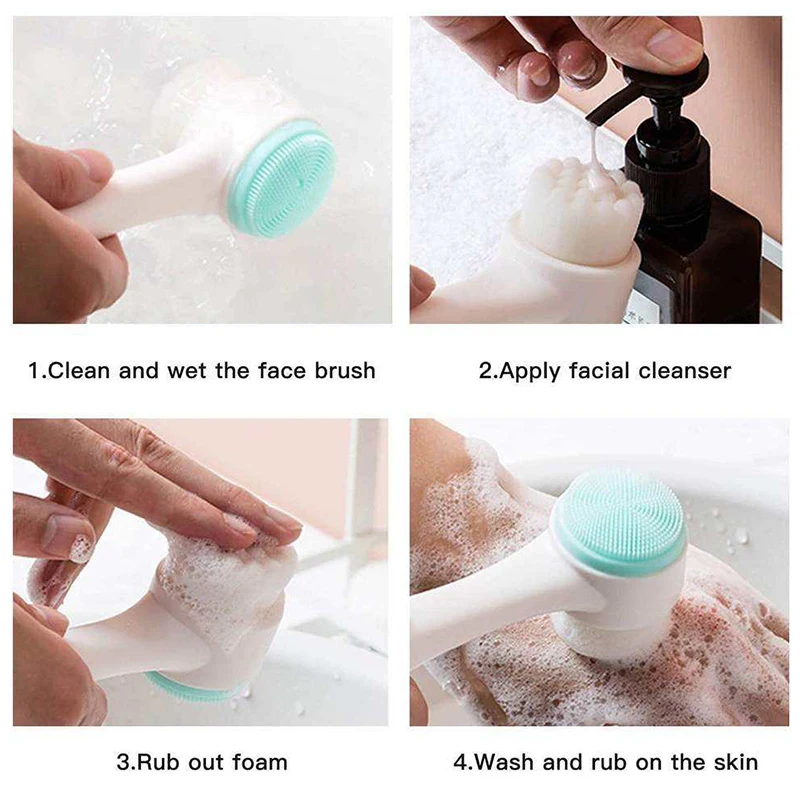 3D Double Silicone Facial Cleansing Brush Manual Massage Facial Brush Soft Bristles Exfoliator Double Sided Face Wash Brush thumbnail 4