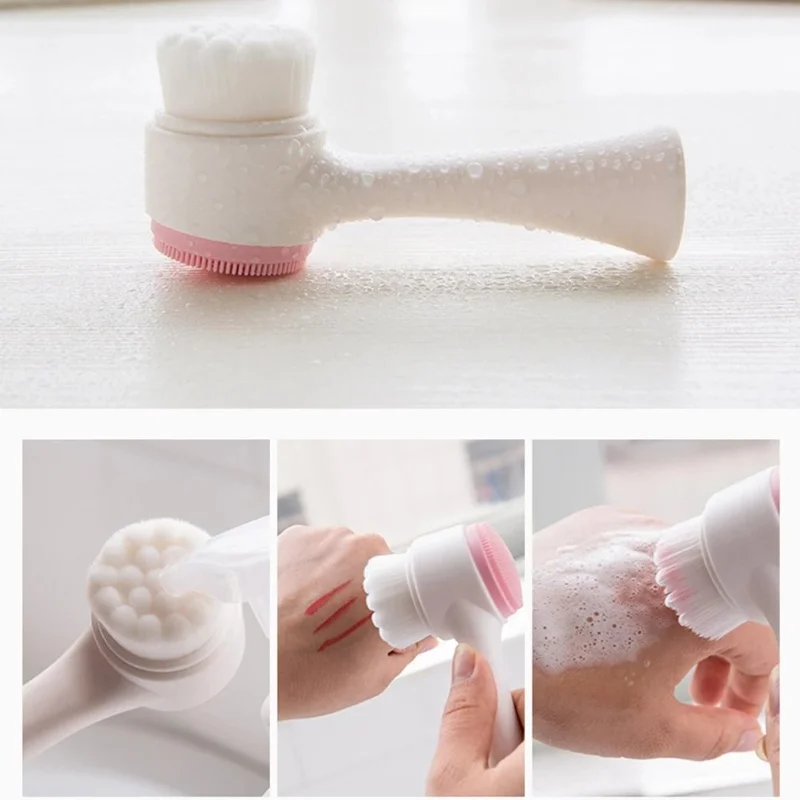 3D Double Silicone Facial Cleansing Brush Manual Massage Facial Brush Soft Bristles Exfoliator Double Sided Face Wash Brush thumbnail 2