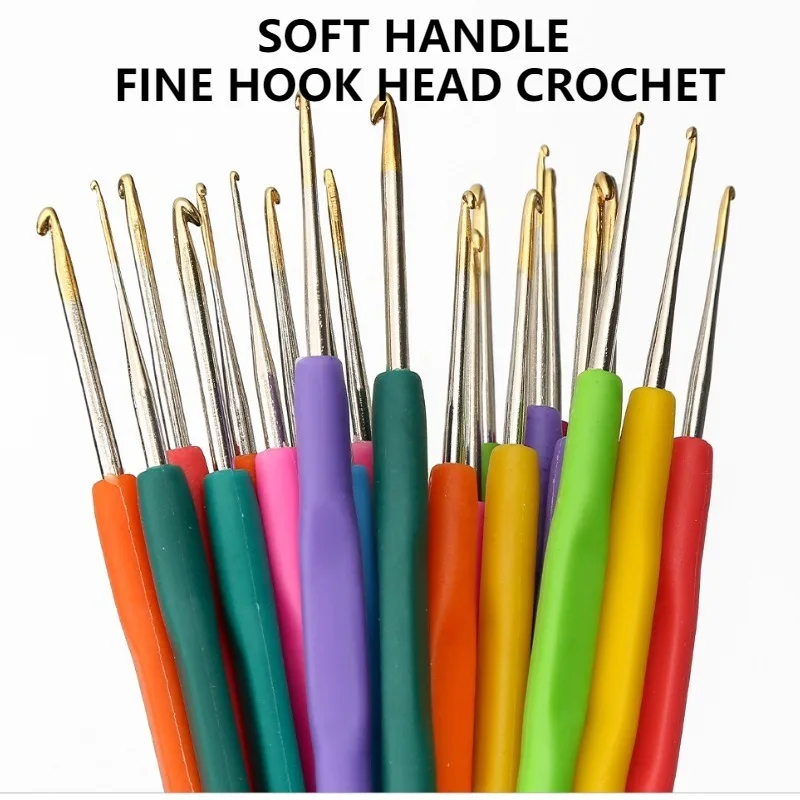 1PCS  0.5-2.8mm Rubber Handle Crochet Hooks Needles Knit Weave Craft Small Lace Yarn Sewing Tools Crochet Knitting Needles