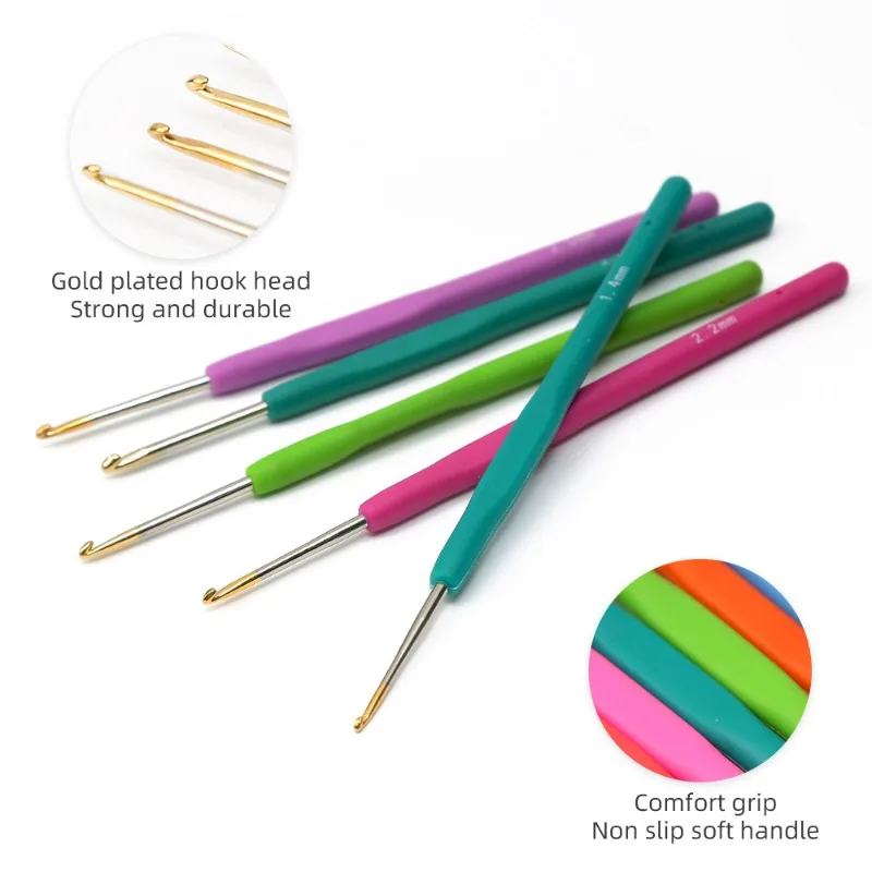 1PCS  0.5-2.8mm Rubber Handle Crochet Hooks Needles Knit Weave Craft Small Lace Yarn Sewing Tools Crochet Knitting Needles thumbnail 2