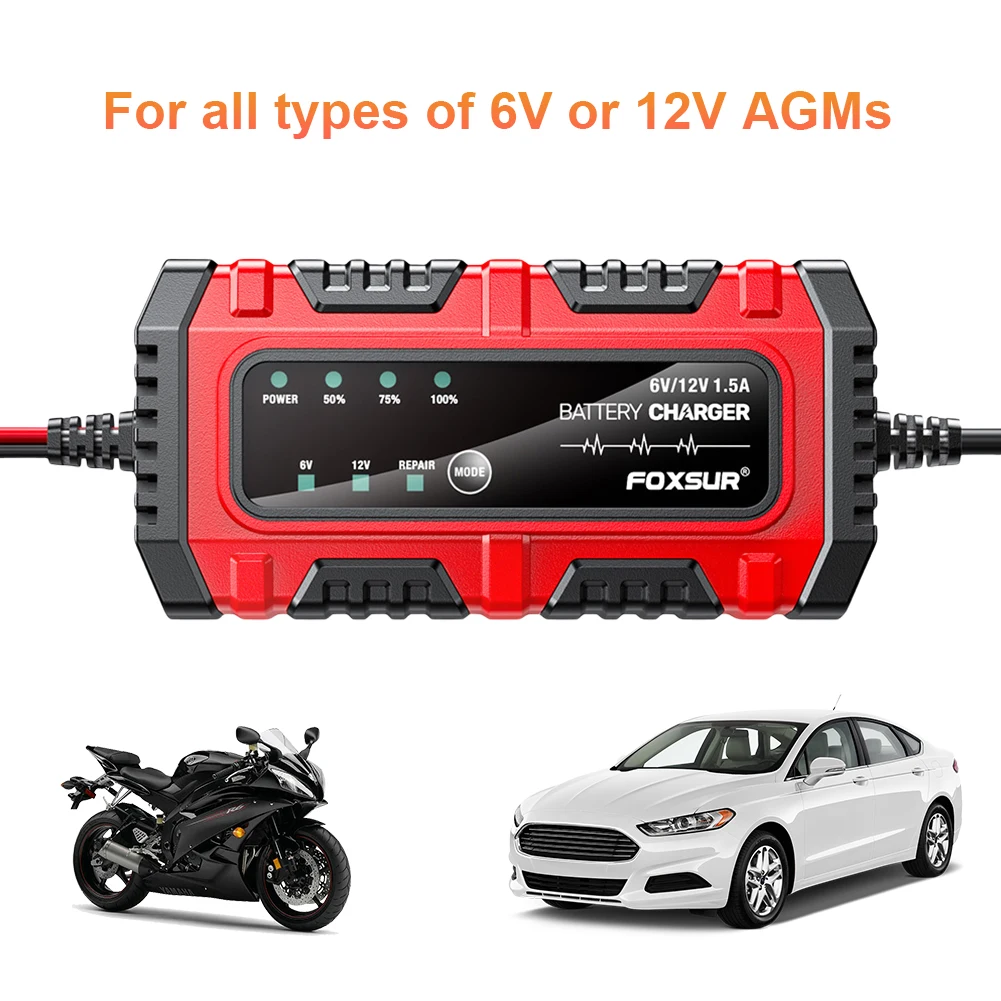 6V 12V 1.5A Car Battery Charger Smart Charger Car and Motorcycle Battery Charging Unit for Lead-Acid AGM GEL Batteries thumbnail 5