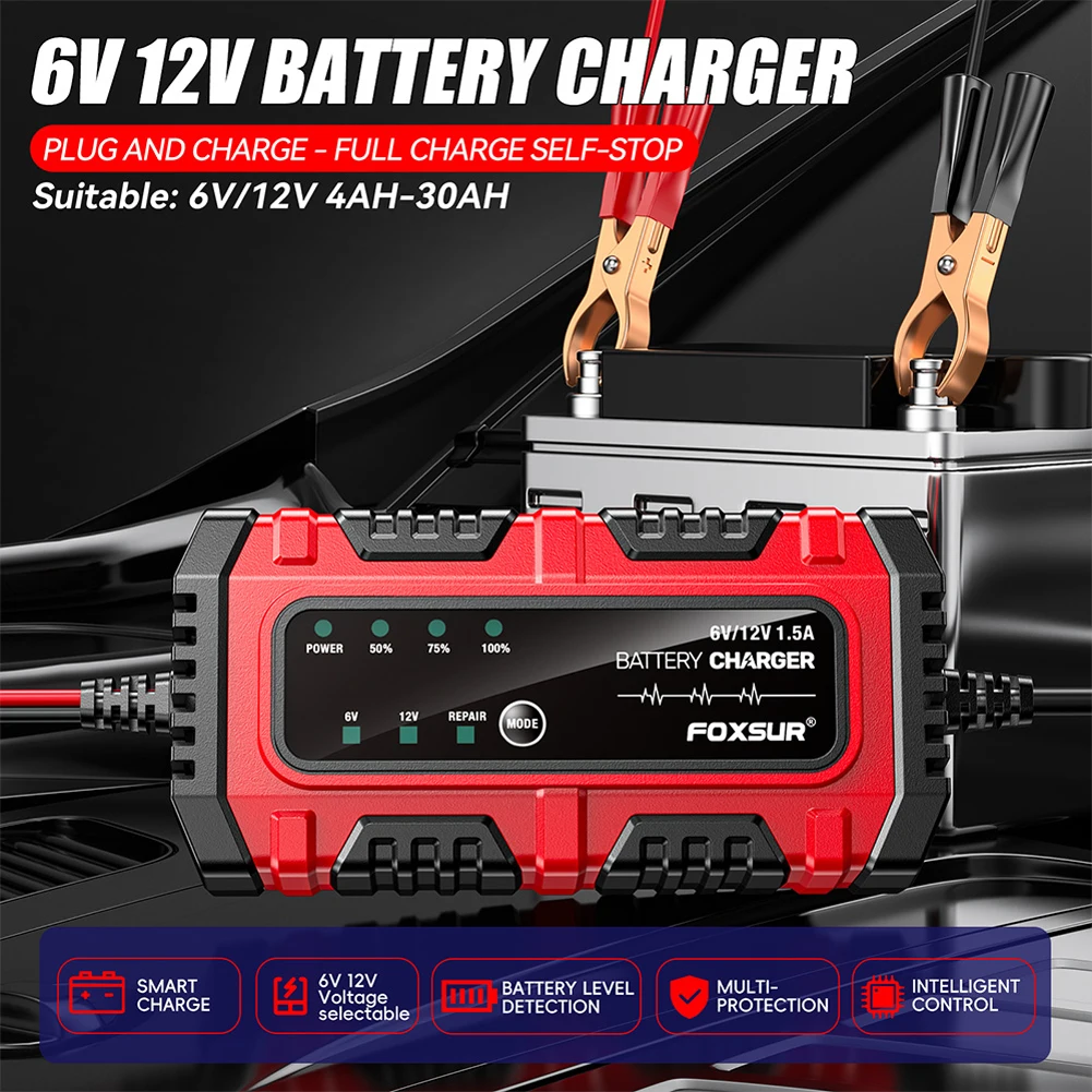 6V 12V 1.5A Car Battery Charger Smart Charger Car and Motorcycle Battery Charging Unit for Lead-Acid AGM GEL Batteries thumbnail 2