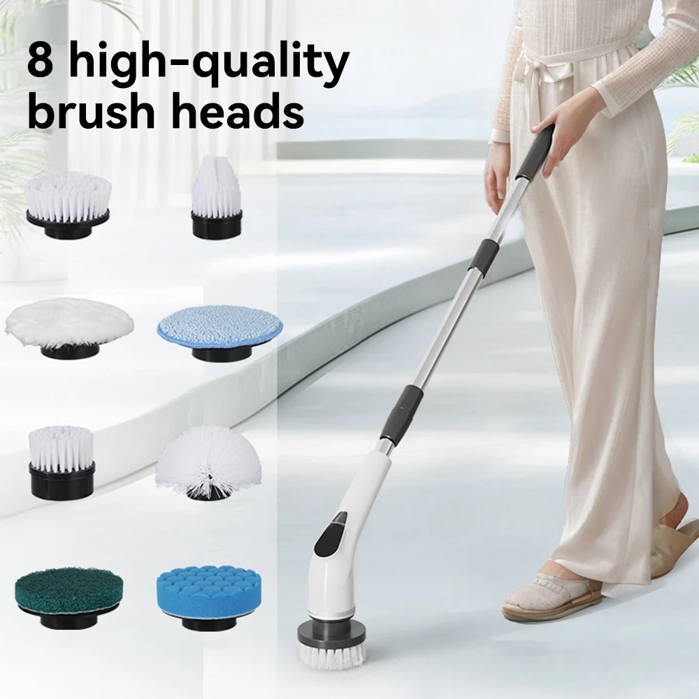 Electric Cleaning Brush Cordless Spin Scrubber Adjustable Extended Handle with 8 Replaceable Heads For Bathroom Kitchen Toilet thumbnail 5
