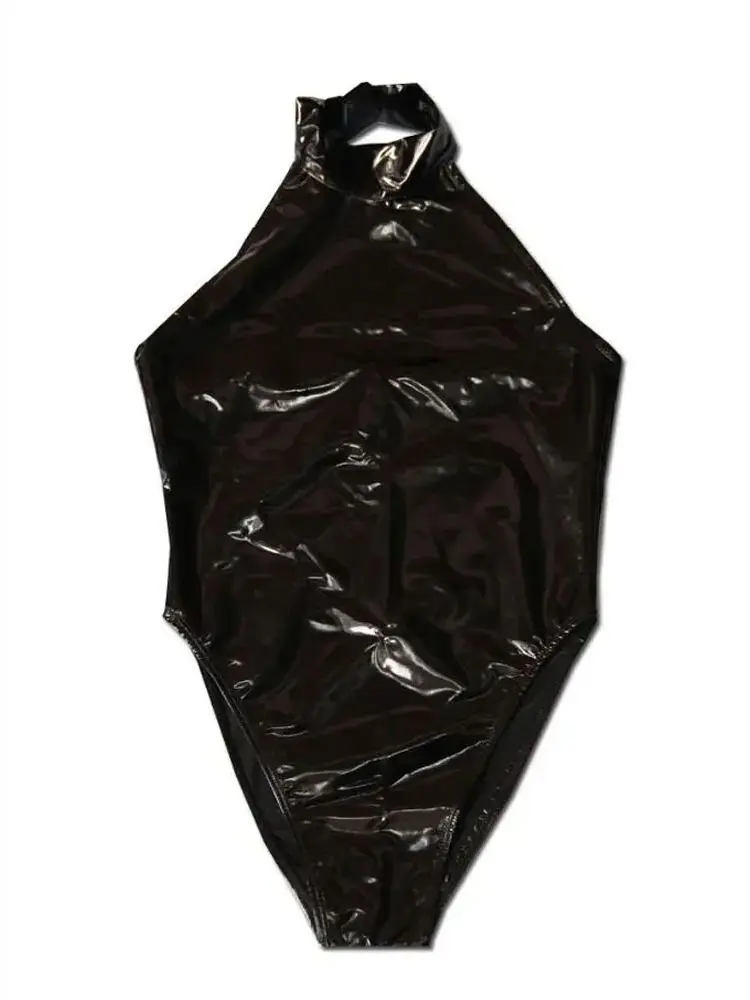 S-5XL Halter Sleeveless Wet Look PVC Catsuit Shiny PU Leather High Cut Bodysuit Tight Sexy Body Teddies Swimsuit Leotard Unitard thumbnail 6