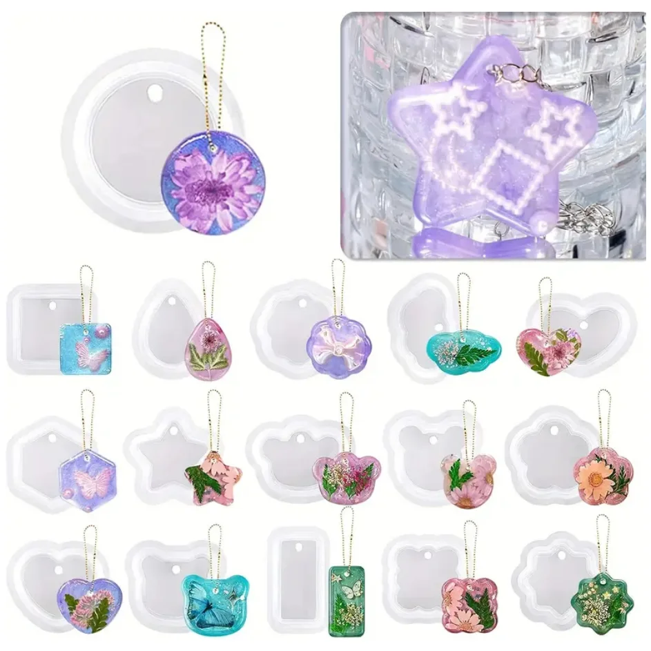 16PCS Silicone Jewelry Molds Kit with Hole Heart Geometry DIY Epoxy Resin Mold Necklace Keychain Pendants Earrings Making Mould thumbnail 6
