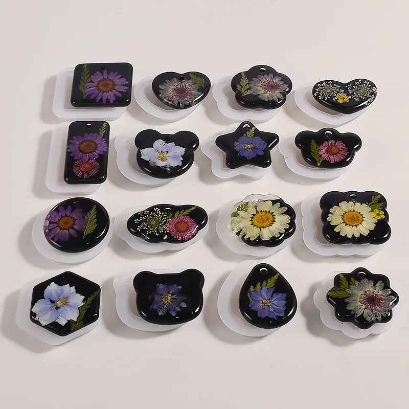 16PCS Silicone Jewelry Molds Kit with Hole Heart Geometry DIY Epoxy Resin Mold Necklace Keychain Pendants Earrings Making Mould thumbnail 4