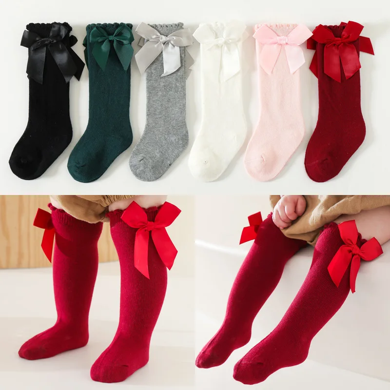 1 Pairs Girls Knee High Socks With Bow Comfortable All-Season Wear Long Socks for Baby Toddler Princess Dance Kids