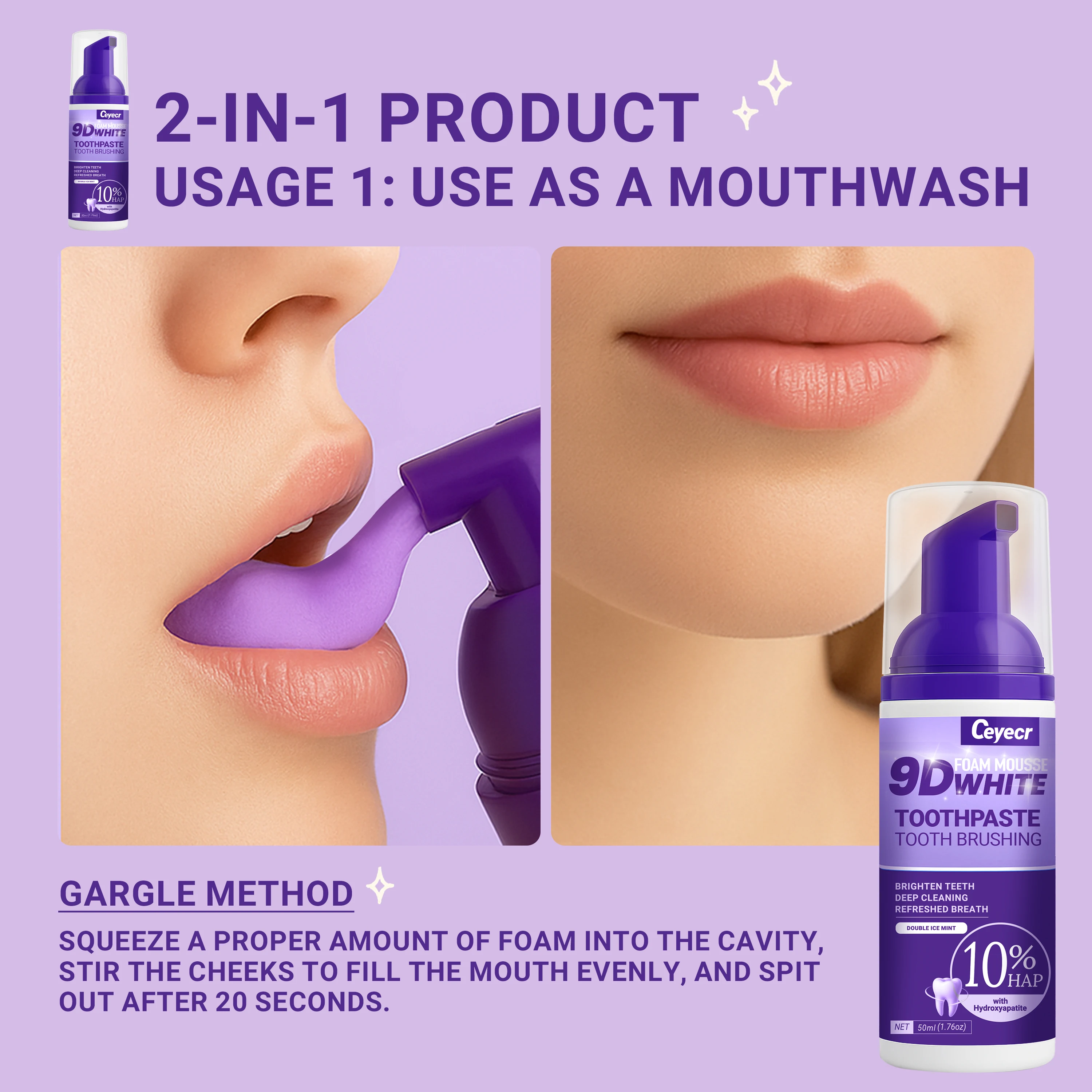 9D white Mousse Toothpaste Teeth Whitening Removing Yellow Teeth Cleaning Tooth Stain Oral Fresh Tooth Care Product thumbnail 4