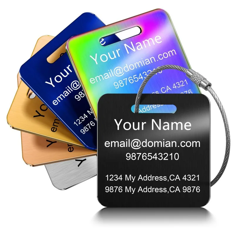 Personalized Name Number Stainless Steel Tag Keychain Backpack Luggage Rectangle Square Keyring Laser Custom Logo Key Chain Ring thumbnail 2