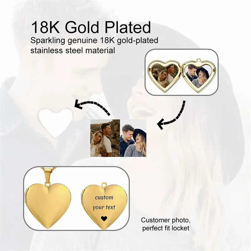 Personalized Locket Necklace for Women Custom Photo Heart Pendant Necklace Customized Picture Lockets Necklaces Birthday Gifts thumbnail 4