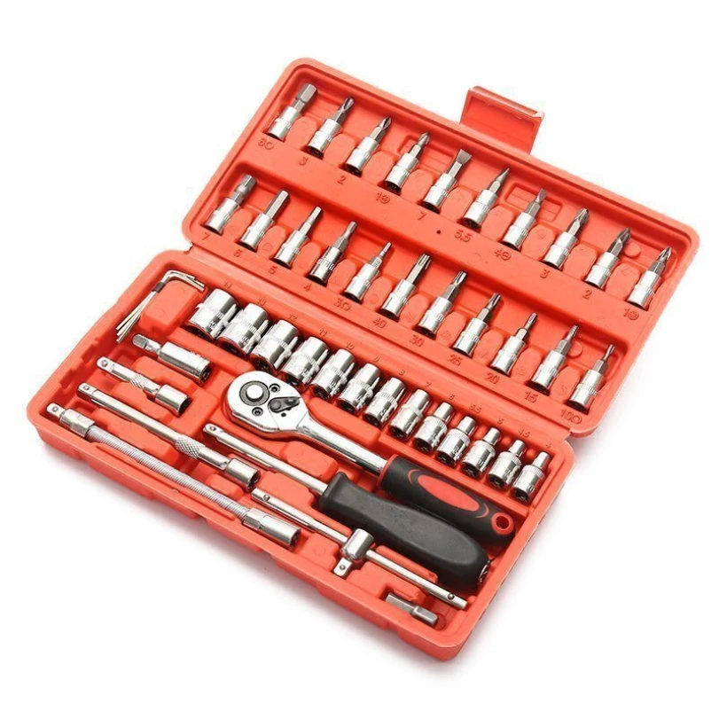 46-piece Socket Wrench Tool Set For Auto Repair Wncluding Wrenches And 1/4 Ratchet Wrench Set thumbnail 6
