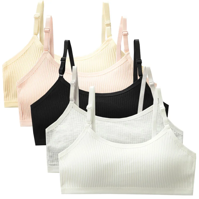 3pcs Cotton Children Innerwear Girls Bras Removable Sponge Cup Puberty Students Training Bras Breathable Teenage Girl Brassieres
