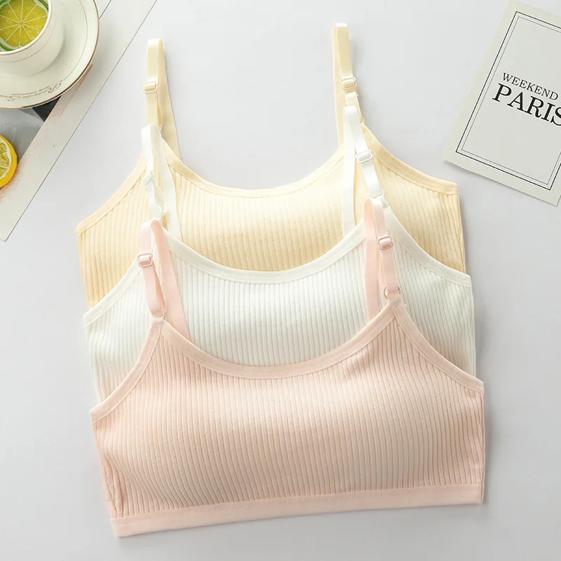 3pcs Cotton Children Innerwear Girls Bras Removable Sponge Cup Puberty Students Training Bras Breathable Teenage Girl Brassieres thumbnail 3
