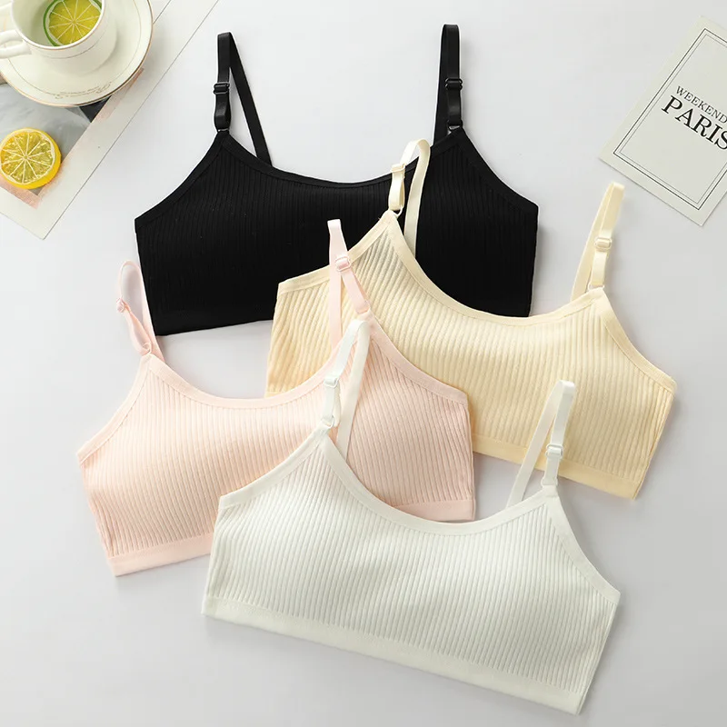 3pcs Cotton Children Innerwear Girls Bras Removable Sponge Cup Puberty Students Training Bras Breathable Teenage Girl Brassieres thumbnail 2