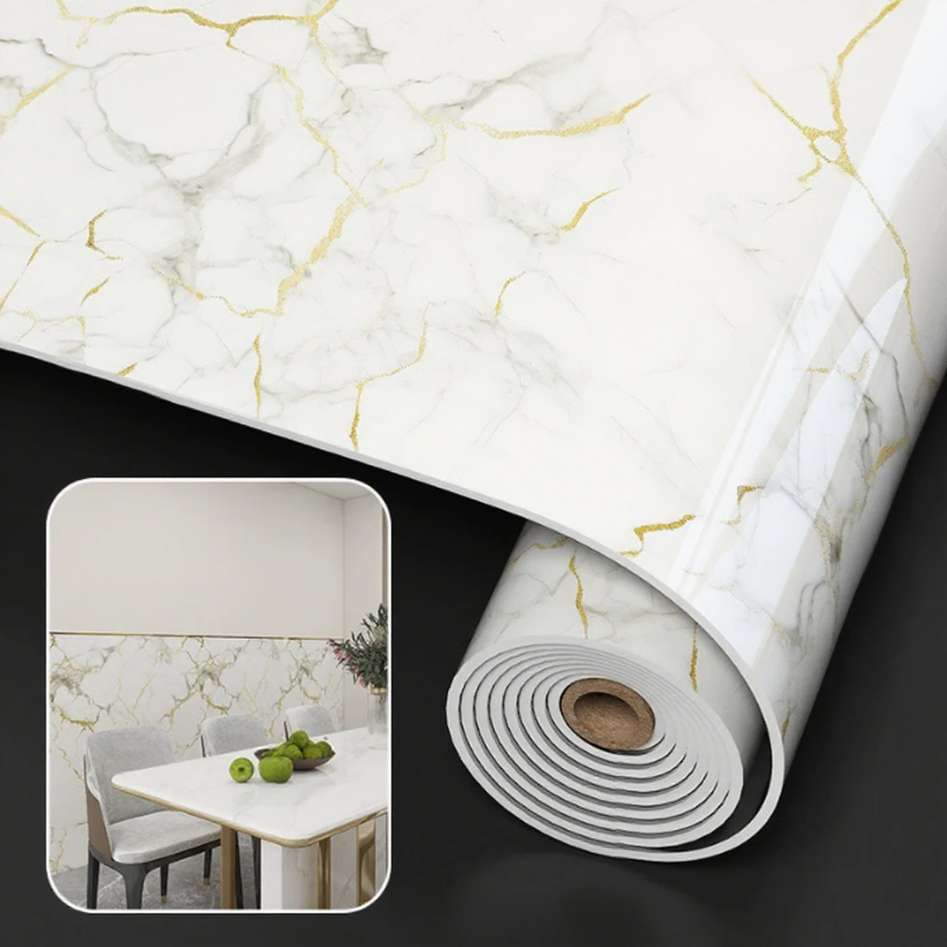 1 Roll Marble Thick Foam Imitation Tile Self-Adhesive Wallpaper Bedroom Living Room Decoration Bathroom Waterproof Wall Sticker thumbnail 4