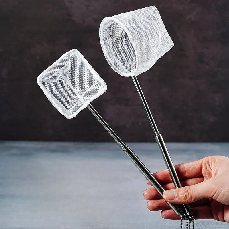 Aquarium Square Fish Net with Suction Cup Extendable Long Handle Shrimp Tank Clean Tool Durable Safe Catching Accessories