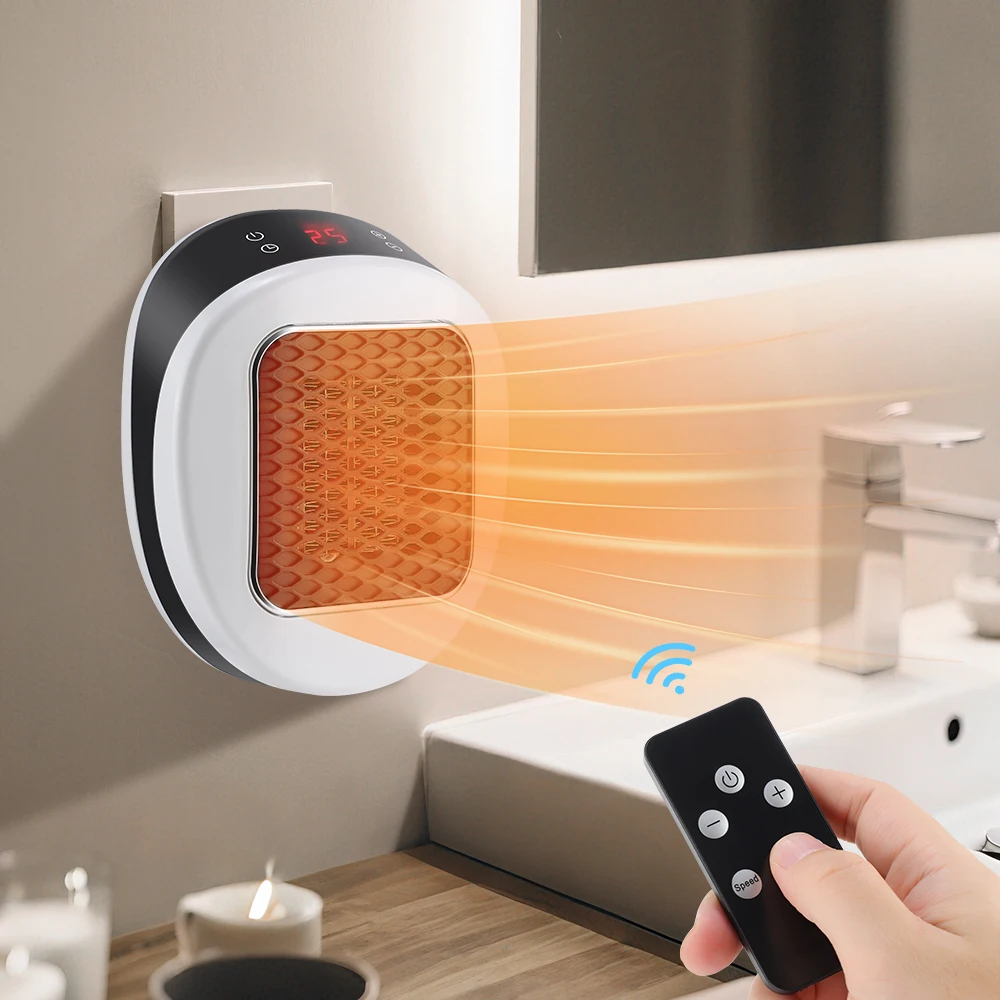 600W Home Electric Heater Winter Body Warmer Portable Wall Plug Space Heater with Remote Control Office Fast Heating Heater Mini