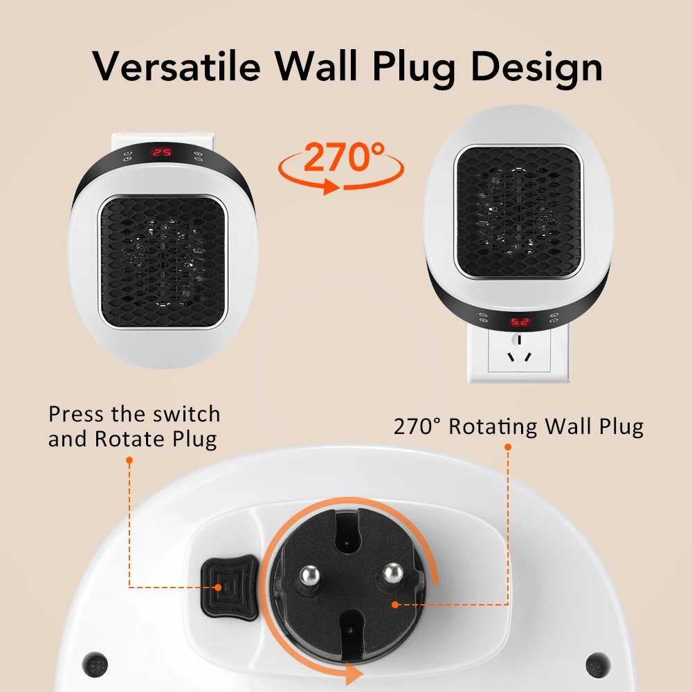 600W Home Electric Heater Winter Body Warmer Portable Wall Plug Space Heater with Remote Control Office Fast Heating Heater Mini thumbnail 5
