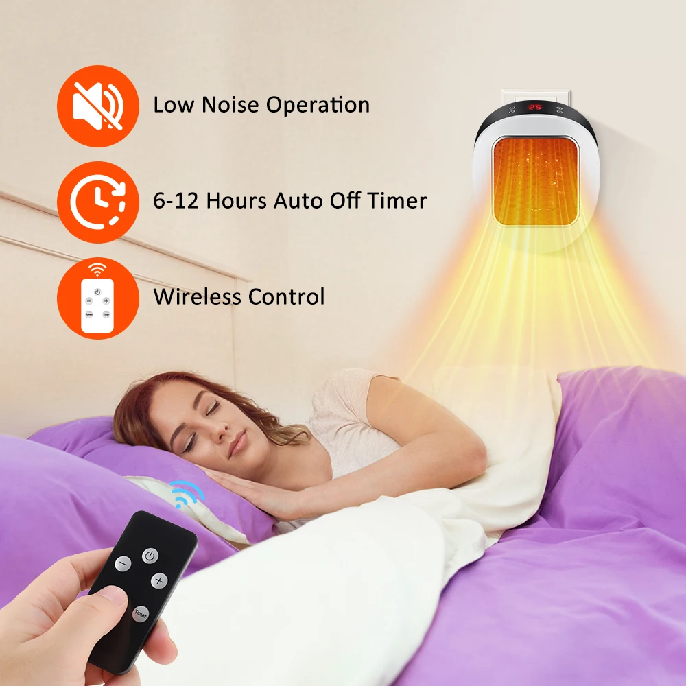 600W Home Electric Heater Winter Body Warmer Portable Wall Plug Space Heater with Remote Control Office Fast Heating Heater Mini thumbnail 3