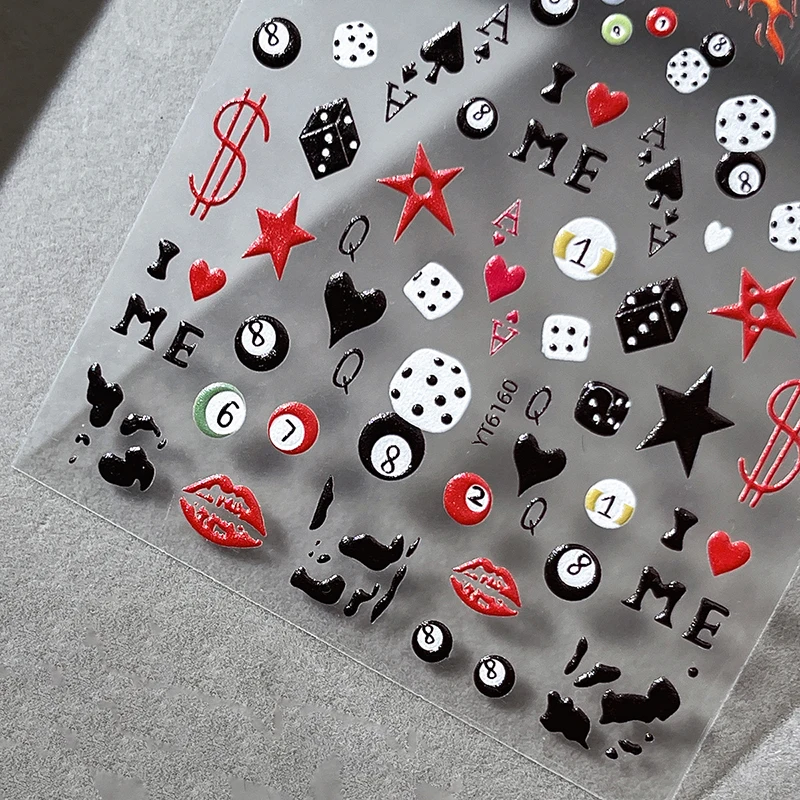 3D Embossed Cherry Nail Art Stickers Self Adhesive Pool Dice Design Manicure DIY Accessories Nail Art Decals For Nail Design thumbnail 4